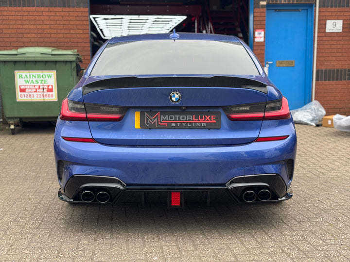 BMW 3 SERIES G20 G21 GLOSS BLACK REAR DIFFUSER WITH LIGHT EXHAUST ...